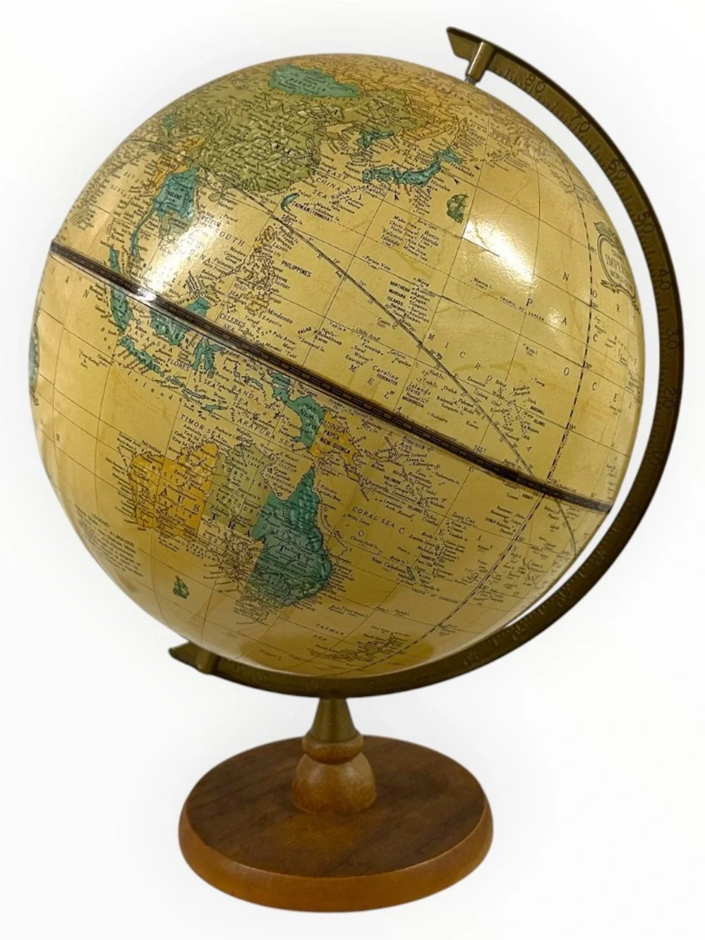 Vintage 1960s Cram’s Imperial 12” World Globe Wood Base Raised Relief USA